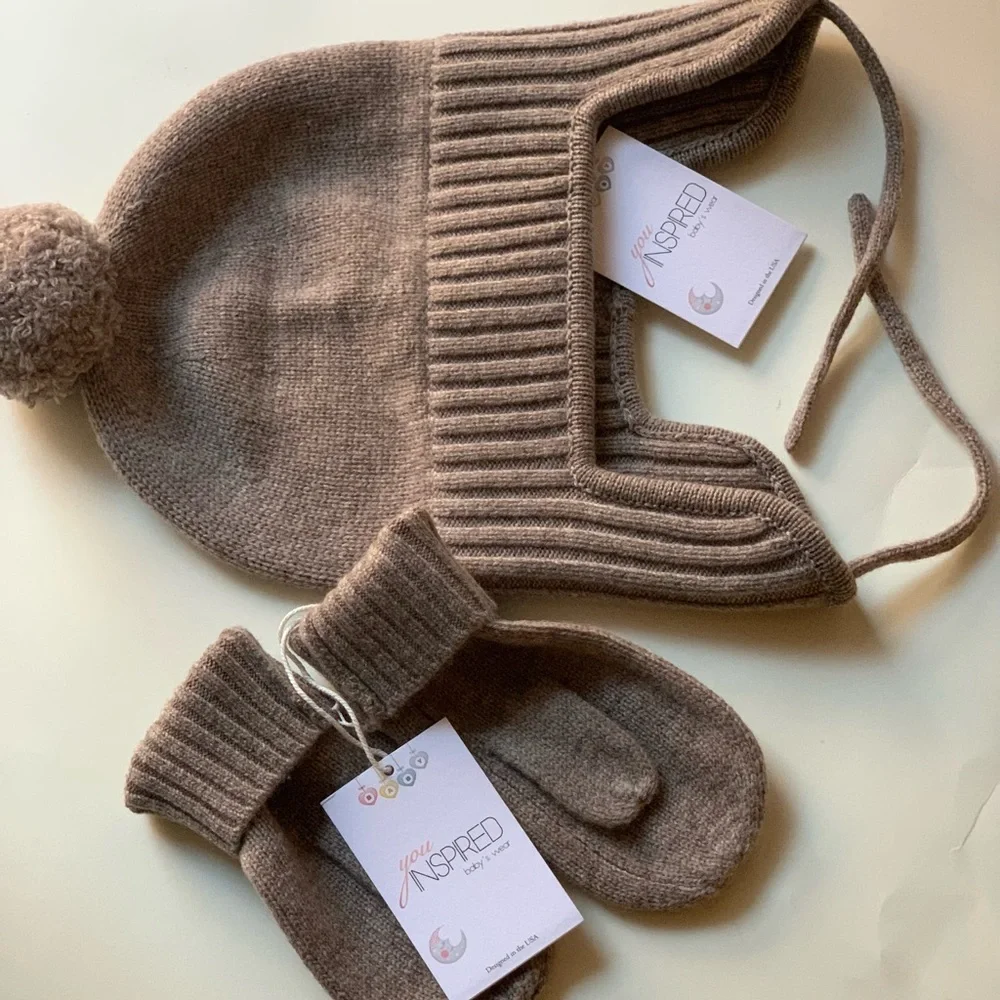 100% merino wool set hat mittens for baby toddler boy . Organic wool